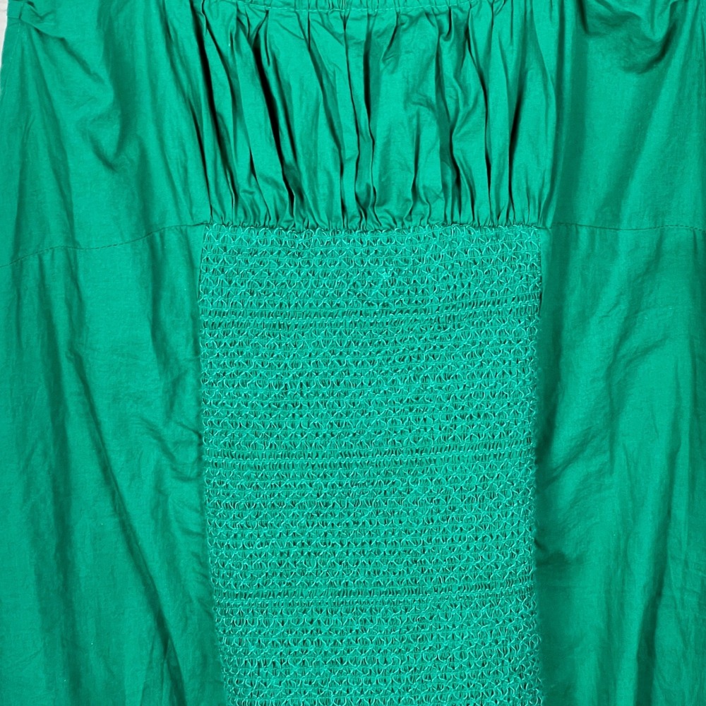 Celandine Dress Womens XS Green Cotton Poplin Midi Pockets Smocked Scoop Back - Picture 3 of 10